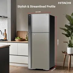 ثلاجة هيتاشي بفريزر علوي مع مروحة تبريد مزدوجة RV655PUK0K4PSV (650 لتر، فضي)