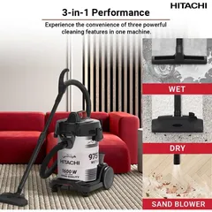 Hitachi 3-in-One Sand Blower Wet & Dry Drum Vacuum, CV975PWBKGAE (25 L, 1600 W)