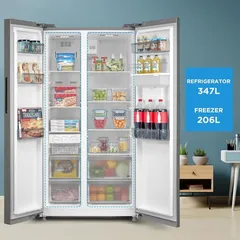 Midea Freestanding Side by Side Refrigerator W/Water Dispenser, DRS704FIE02AE (704 L, Silver)