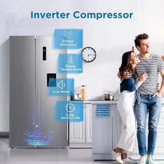 Midea Freestanding Side by Side Refrigerator W/Water Dispenser, DRS704FIE02AE (704 L, Silver)
