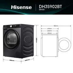 Hisense Freestanding 9 Kg Front Load Heat Pump Dryer, DH3S902BT