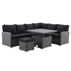 ِAston Rattan 5-Seater Steel Corner Outdoor Sofa Set (190 x 75 x 84 cm)