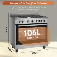 Ariston 5-Burner Freestanding Gas Cooker W/Oven, ARR9GGF23129 XME (90 x 60 x 90 cm)