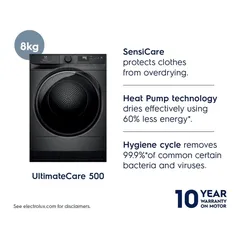 Electrolux Ultimate Care 500 Freestanding Heat Pump Tumble Dryer, EDH803J5SC (8 Kg)