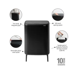 Brabantia Stainless Steel Bo Touch Bin Hi (31.2 x 54.5 x 81.5 cm, 60 L, Matt Black)