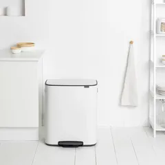 Brabantia Stainless Steel Bo Pedal Bin (36.3 x 54.1 x 65.2 cm, 60 L, White)