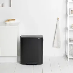 Brabantia Stainless Steel Bo Pedal Bin (36.3 x 54.1 x 65.2 cm, 60 L, Matt Black)