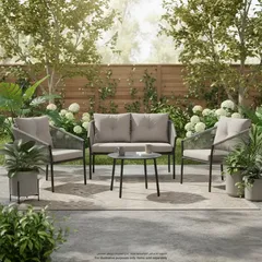 Tulum 4-Seater Steel Rope Outdoor Sofa Set W/Cushions (122 x 67 x 74 cm)