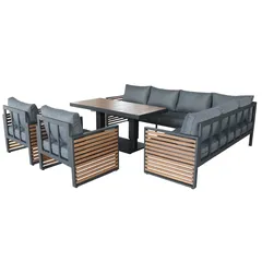 طقم كنب خارجي زاوية ألومنيوم 9 مقاعد مع وسائد أوسلو (135 × 70 × 74 سم)