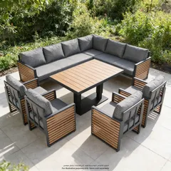 طقم كنب خارجي زاوية ألومنيوم 9 مقاعد مع وسائد أوسلو (135 × 70 × 74 سم)