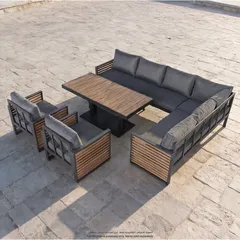 طقم كنب خارجي زاوية ألومنيوم 9 مقاعد مع وسائد أوسلو (135 × 70 × 74 سم)