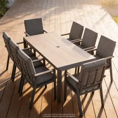 طقم سفرة خارجي ألومنيوم 6 مقاعد مع وسائد أبولو (68.5 × 65 × 91 سم)