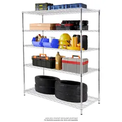 Ace 5-Tier Metal Shelf (Chrome, 150 x 60 x 180 cm)