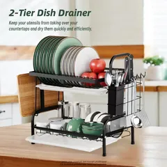 Living Accents 2-Tier Dish Rack W/Cutting Board Holder