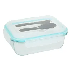 5Five Clipeat Glass Lunch Box with Cutlery (1 L, 20 x 16 x 7.5 cm)