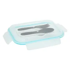 5Five Clipeat Glass Lunch Box with Cutlery (1 L, 20 x 16 x 7.5 cm)