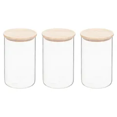 5Five Airtight Glass Jar with Wooden Lid Set (3 Pcs, 1 L, 10 x 17.3 cm)