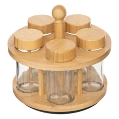 طقم برطمانات مع حامل خيزران دوار 5فايف كوزي سبايس (القطر 17 × 17.5 سم، 5 برطمانات)