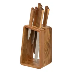 طقم سكاكين مع حامل خشب أكاسيا 5 قطع 5فايف (15.2 × 11.3 × 36.3 سم)