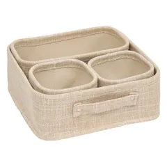 5Five Polyester Basket Set (Beige, 4 Pc, 31 x 31 x 10 cm)