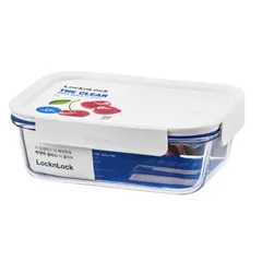 Lock & Lock The Clear Glass Rectangle Food Container (White, 2 L)