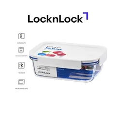 Lock & Lock The Clear Glass Rectangle Food Container (White, 2 L)