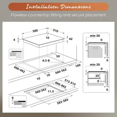 Ariston 5-Zone Built-In Electric Ceramic Hob, HR9020B (‎56.8 x 96.2 x 14.3 cm)