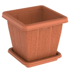 Cosmoplast Cedargrain Square Plant Pot W/Tray (Terra Cotta, 10 L)