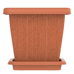 Cosmoplast Cedargrain Square Plant Pot W/Tray (Terra Cotta, 10 L)