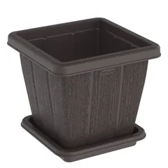 Cosmoplast Cedargrain Square Plant Pot W/Tray (Dark Brown, 10 L)