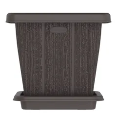 Cosmoplast Cedargrain Square Plant Pot W/Tray (Dark Brown, 10 L)