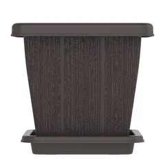 Cosmoplast Cedargrain Square Plant Pot W/Tray (Dark Brown, 10 L)