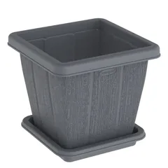 Cosmoplast Cedargrain Square Plant Pot W/Tray Grey (10 L)