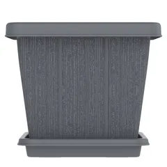 Cosmoplast Cedargrain Square Plant Pot W/Tray Grey (10 L)