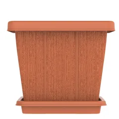 Cosmoplast Cedargrain Square Plant Pot W/Tray (Terra Cotta, 20 L)