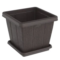 Cosmoplast Cedargrain Square Plant Pot W/Tray (Dark Brown, 20 L)