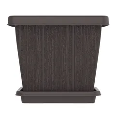 Cosmoplast Cedargrain Square Plant Pot W/Tray (Dark Brown, 20 L)