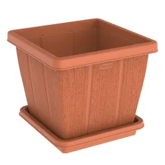 Cosmoplast Cedargrain Square Plant Pot W/Tray (Terra Cotta, 30 L)