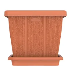 Cosmoplast Cedargrain Square Plant Pot W/Tray (Terra Cotta, 30 L)