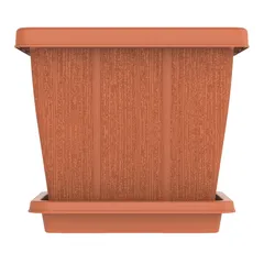 Cosmoplast Cedargrain Square Plant Pot W/Tray (Terra Cotta, 30 L)