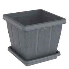 Cosmoplast Cedargrain Square Plant Pot W/Tray (Grey, 30 L)
