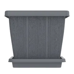 Cosmoplast Cedargrain Square Plant Pot W/Tray (Grey, 30 L)