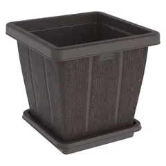 Cosmoplast Cedargrain Square Plant Pot W/Tray (Dark Brown, 45 L)