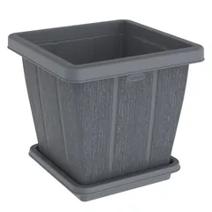 Cosmoplast Cedargrain Square Plant Pot W/Tray (45 L, Grey)