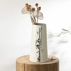 Otantik Liqaa Porcelain Flower Vase (Large, Pearl White & Silver)