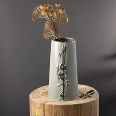 Otantik Liqaa Porcelain Flower Vase (Large, Grey & Silver)