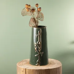 Otantik Liqaa Porcelain Flower Vase (Large, Olive & Gold)