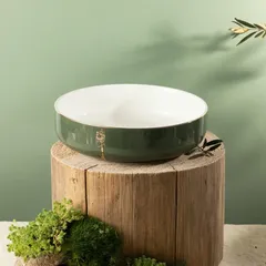 Otantik Liqaa Porcelain Salad Bowl (Olive & Gold)