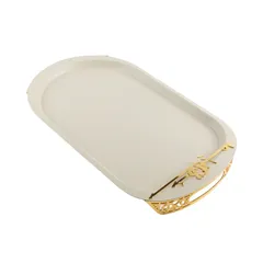 Otantik Liqaa Metal Serving Tray (Beige & Gold)