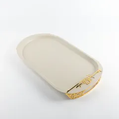 Otantik Liqaa Metal Serving Tray (Beige & Gold)